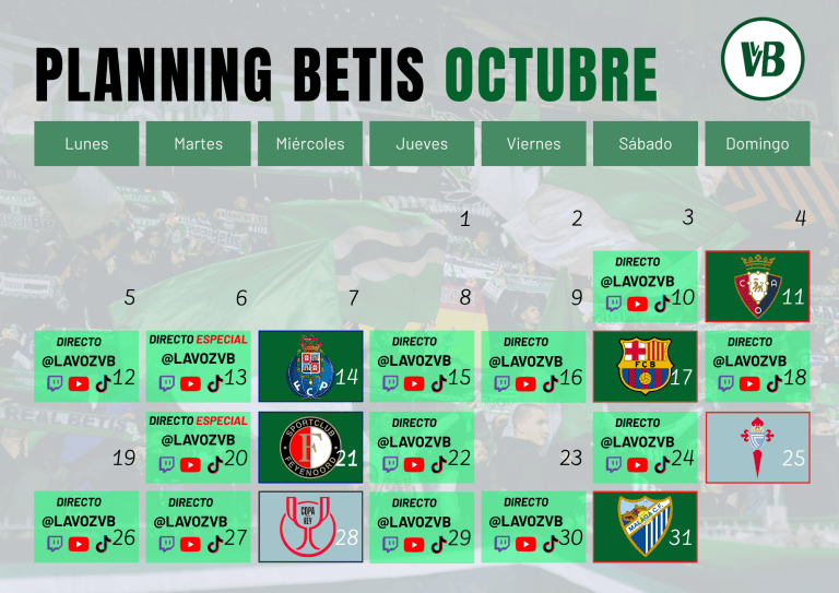 El mes de octubre que le espera al Real Betis